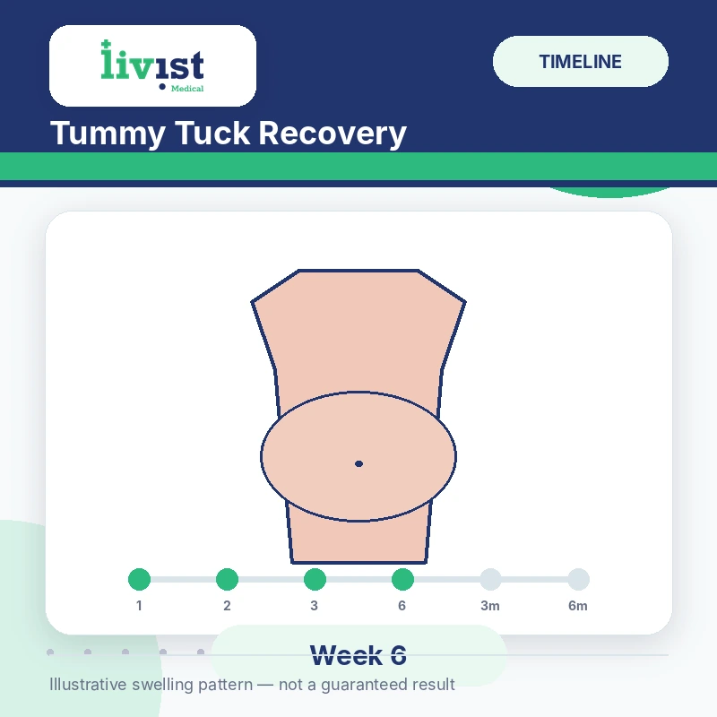 Tummy tuck recovery at week 6