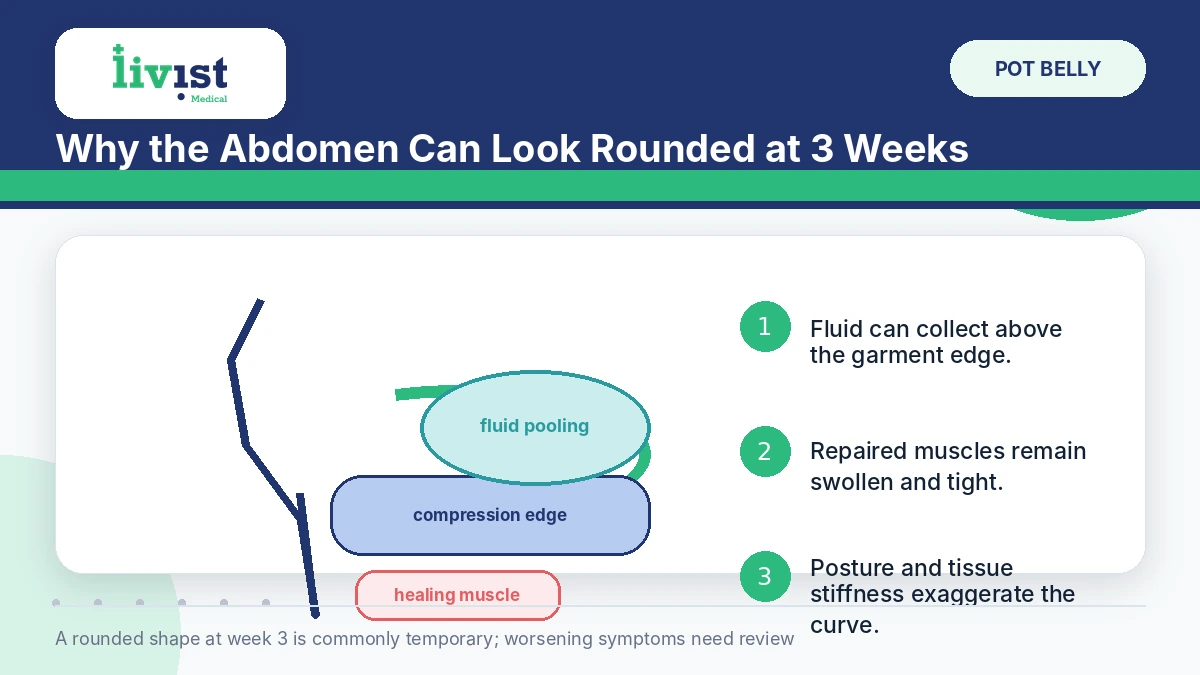 Why the abdomen looks rounded three weeks after a tummy tuck