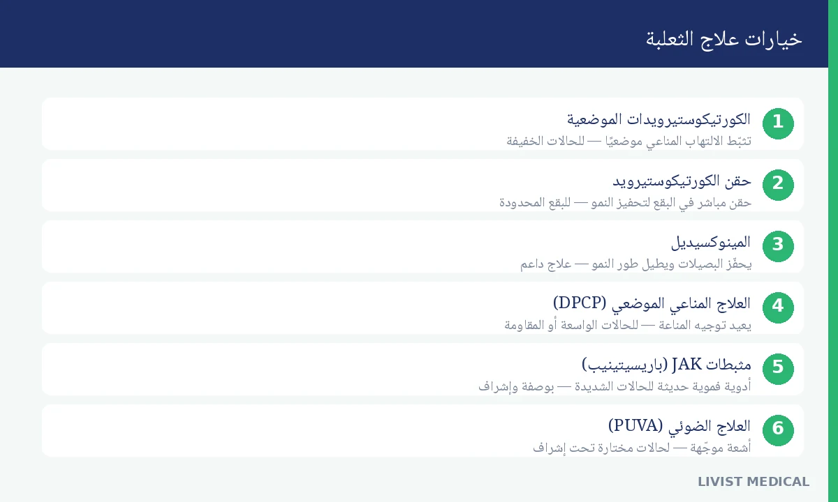 خيارات العلاج الطبي للثعلبة البقعية خيارات علاج الثعلبة