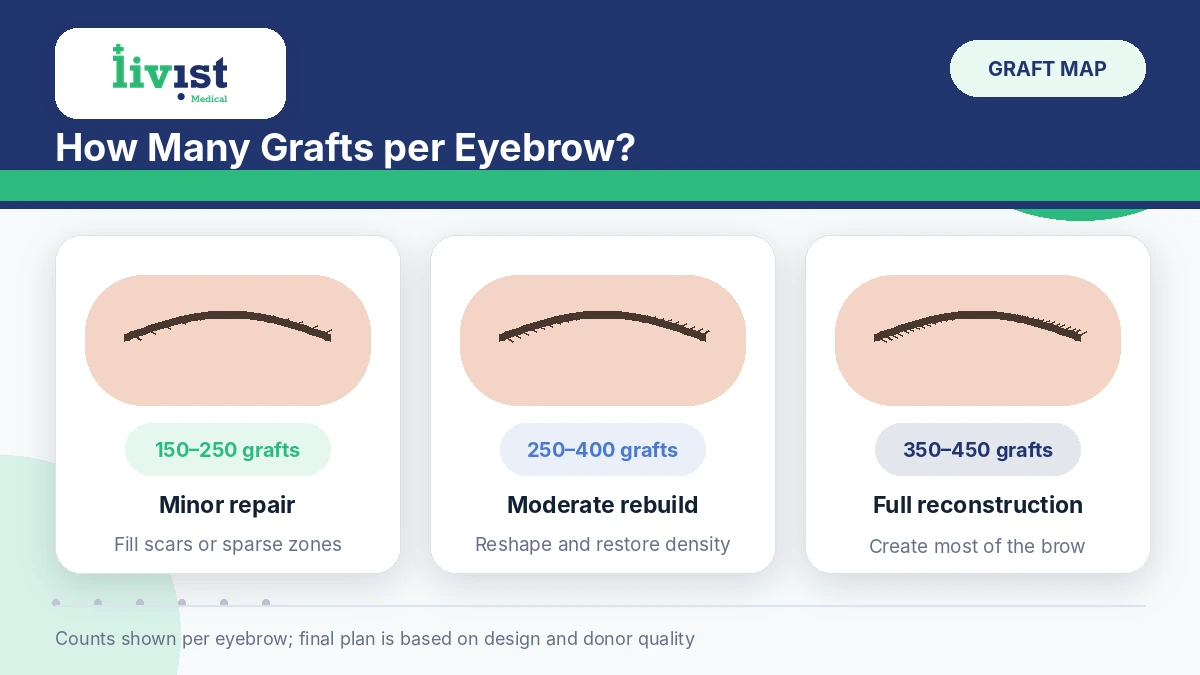 Eyebrow transplant graft count needed per brow by goal