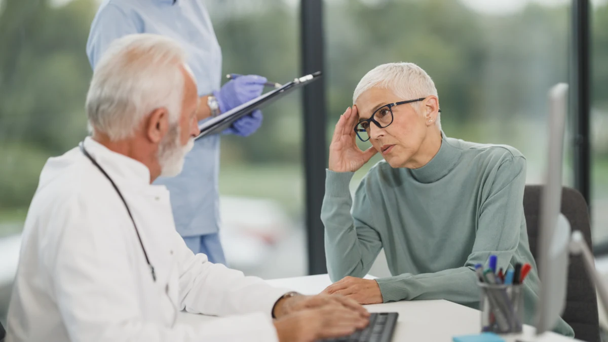 A clinical consultation between doctor and patient
