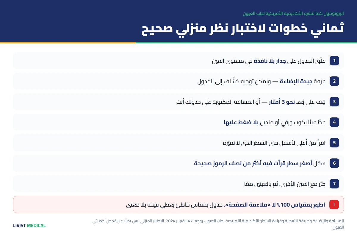 خطوات إجراء اختبار النظر في المنزل