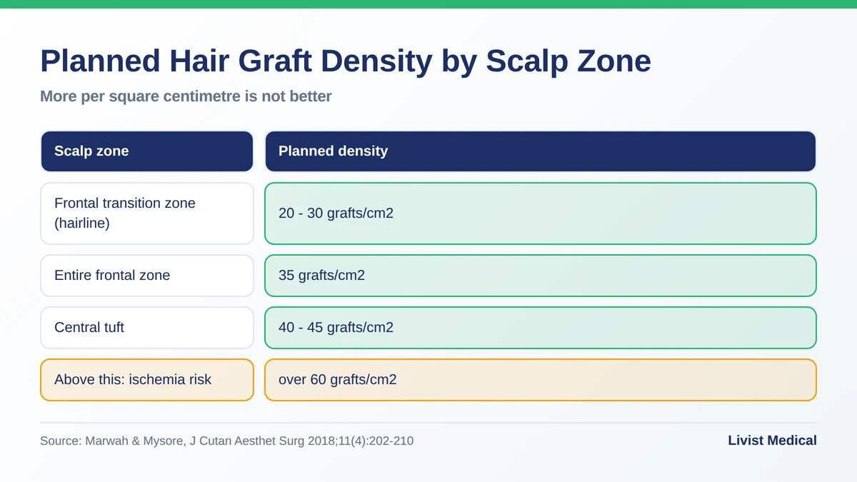 Planned hair graft density by scalp zone