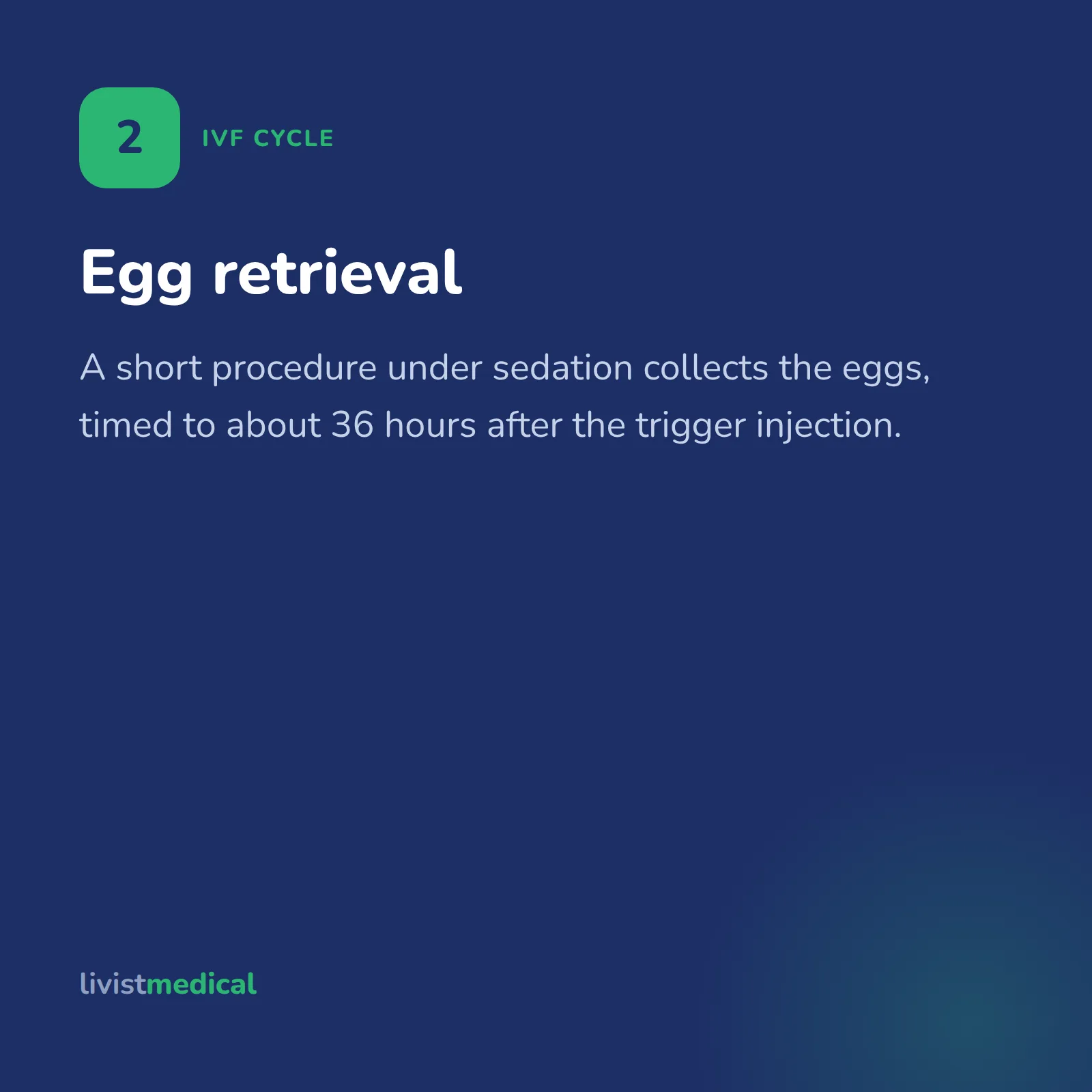 IVF cycle step two: egg retrieval about 36 hours after the trigger injection