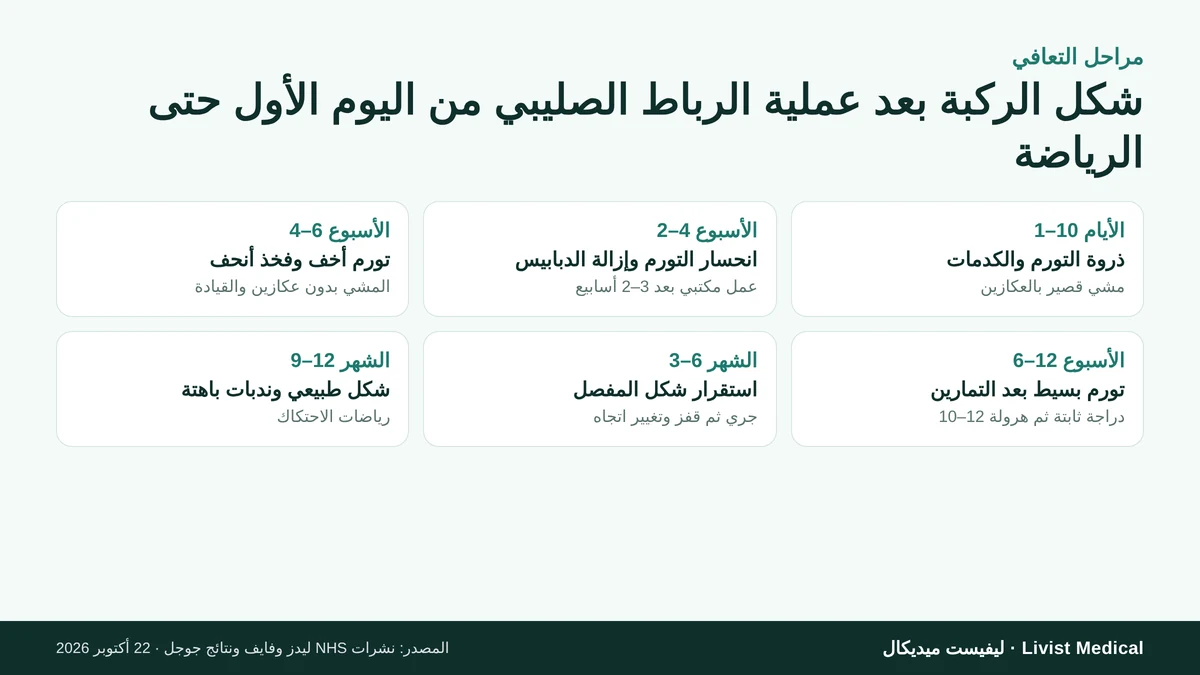 مراحل شكل الركبة بعد عملية الرباط الصليبي من اليوم الأول حتى العودة للرياضة
