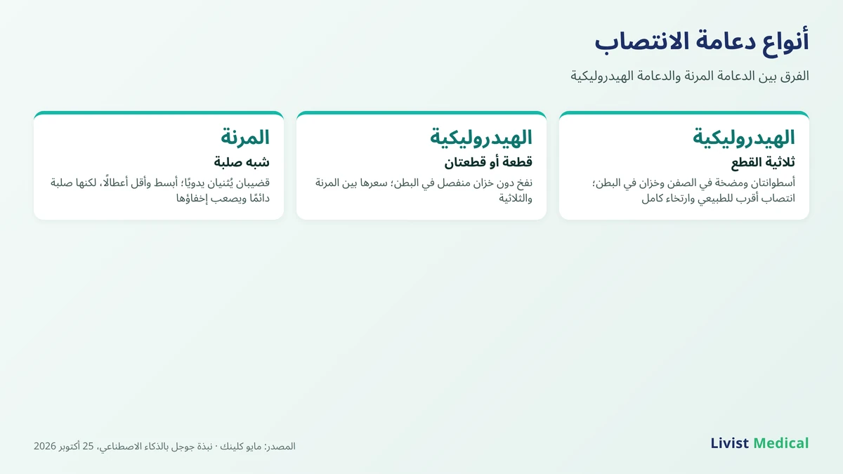 أنواع دعامة الانتصاب: الدعامة المرنة والدعامة الهيدروليكية ثلاثية القطع ومميزات كل نوع