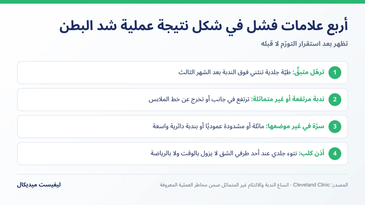 علامات فشل في شكل نتيجة عملية شد البطن
